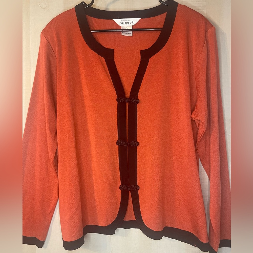 MISOOK cardigan sweater top burnt‎ orange black trim size XL